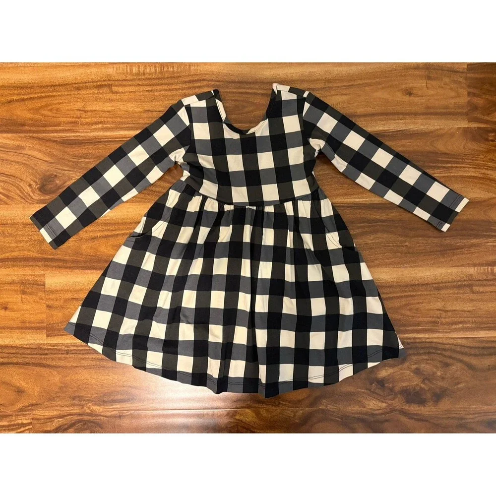 NWOT Hanna Andersson Black and White Plaid Skater Dress, Size 3T